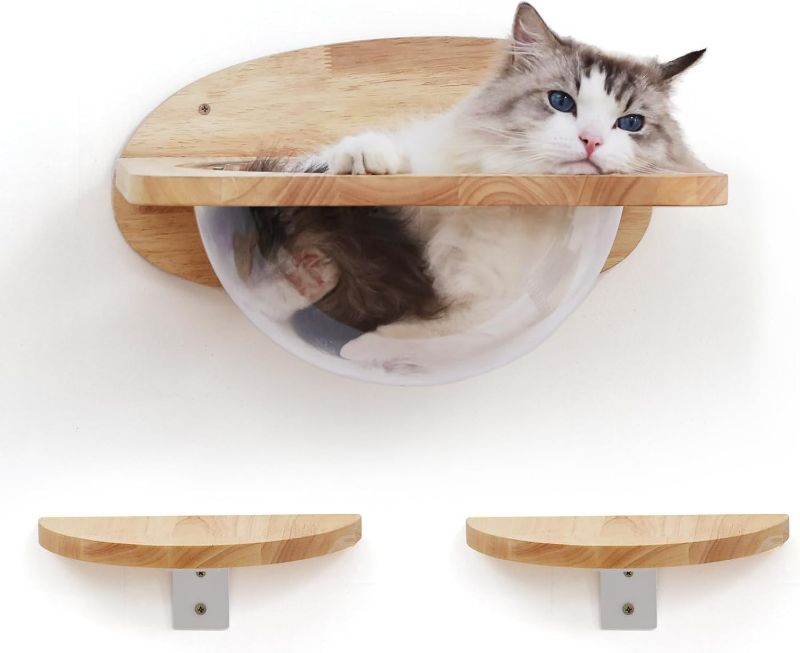 Photo 1 of FUKUMARU Cat Wall Furniture Set, Transparent Capsule Cat Wall Shelves with 2 PCS Pedals - Premium Kitty Bed for Sleeping, Playing, Climbing, and Lounging - Easily Holds Up to 35 Lbs