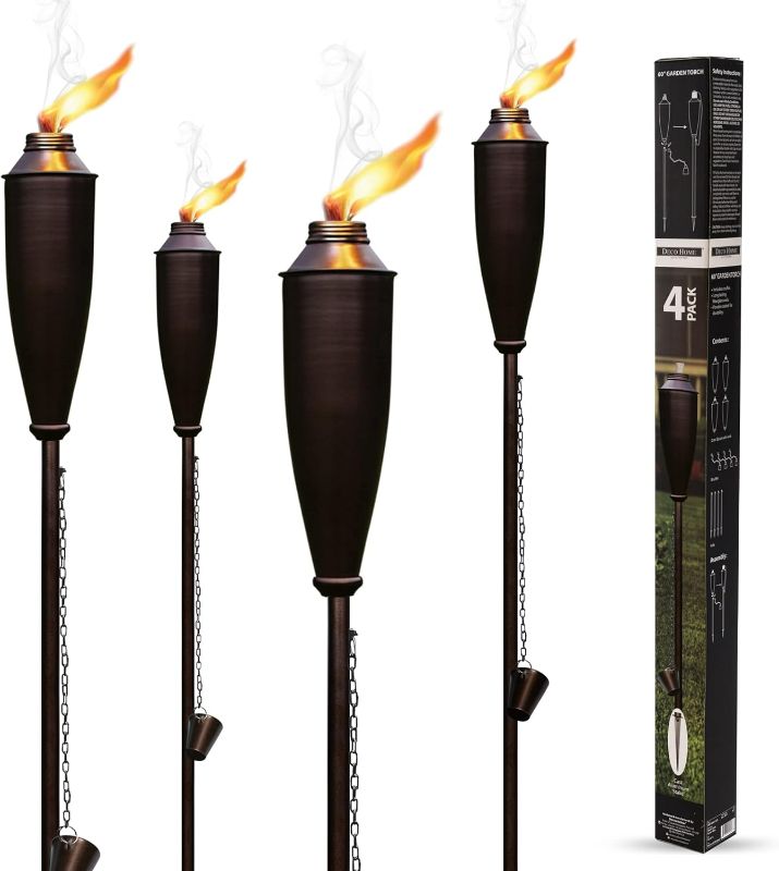 Photo 1 of Garden Torches for Outside -Deco Home Pack of 4 Metal Garden Torches Citronella Oil for Outdoor Ambiance - Decorative and Functional Citronella Torches for Patio, Lawn, and Backyard- Bronze