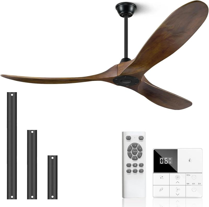 Photo 1 of Eliora Ceiling Fan without Light, 52" Wood Ceiling Fan no Light with Remote Wall Switch, Outdoor Ceiling Fan for Patio, Porch, Bedroom, 6 Speed, Quiet DC Motor, ETL Listed-Deep Walnut