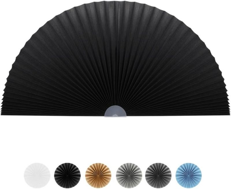 Photo 1 of Arch Window Shade Half Circle Arched Non-Woven Stick on Cut to Size self Adhesive Light Filtering Half Moon Round Window Covering Pleated Blinds for Front Door (1, Black, 36 x 18 Inches)