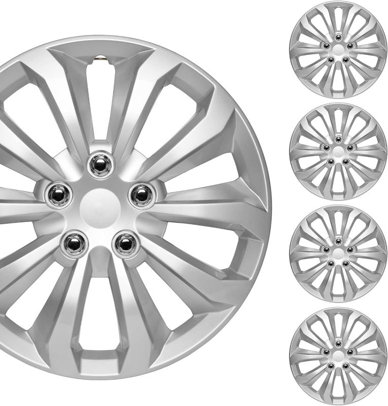 Photo 1 of BDK Hubcaps Wheel Covers for Cars Premium Silver Hubcaps 16" Wheel Rim Cover Replacement Snap On Hubcaps for Toyota Camry Corolla Style Automotive (4-Pack)