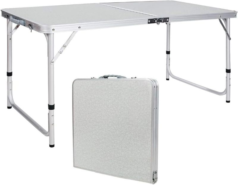 Photo 1 of REDCAMP Aluminum Camping Table 4 Foot, Portable Folding Table Adjustable Height Lightweight for Picnic Beach Outdoor Indoor, White 48 x 24 inches