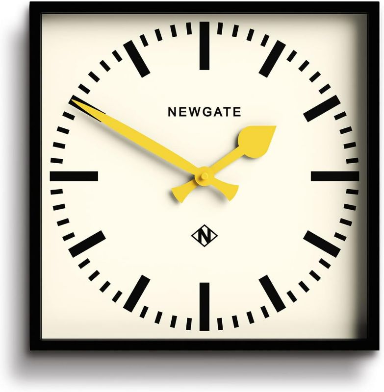 Photo 1 of NEWGATE® Number Five Railway Wall Clock - Square Clock - Kitchen Clock - Office Clock - Retro Clock - Designer Clock - Station Clock - Marker Dial (Yellow Hands)