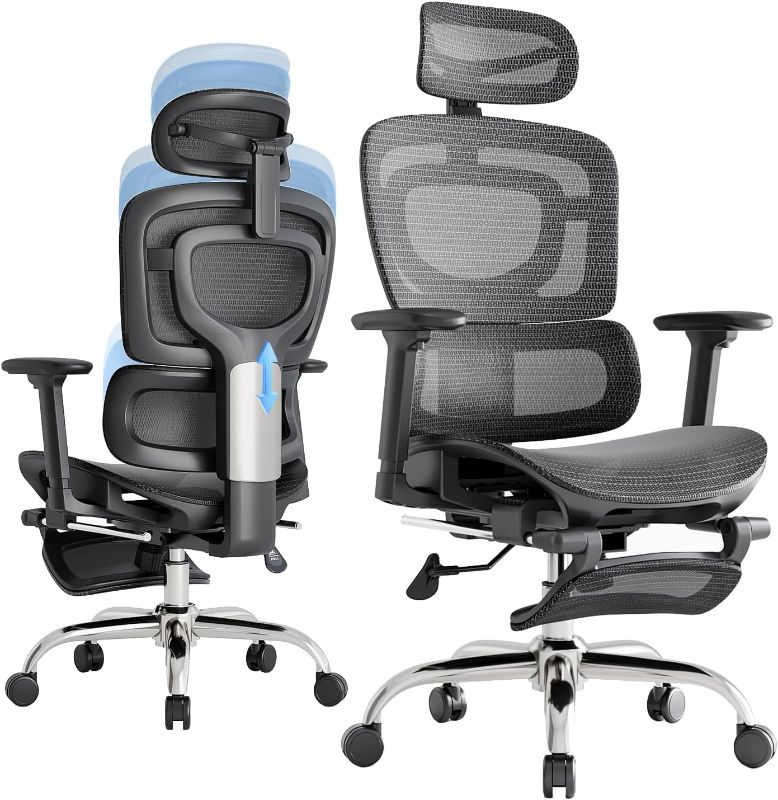 Photo 1 of Ergonomic Office Chair, Adaptive Lumbar Support, SGS Class 4 Gas Clylinder 400 LBS Capacity?3D Headrest & Armrest and Retractable Footrest, Mesh Breathable Desk Chair