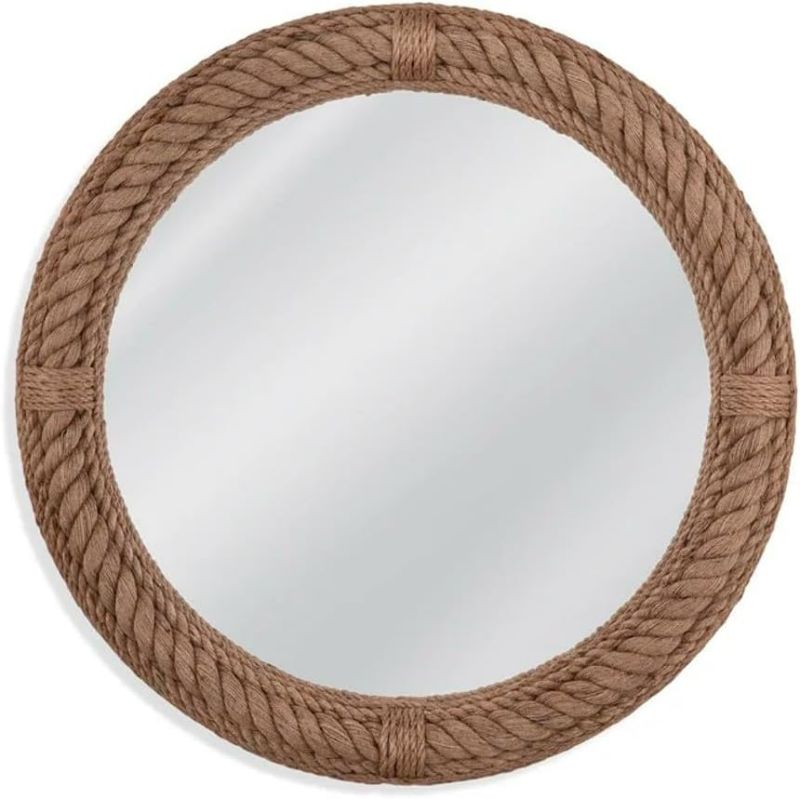 Photo 1 of Premium Nautical Round Rope Mirror - Brwon Framed Full Length Wall Mirror for Makeup and Home Decor Modern Decorative for Bathroom, Living Room, Bedroom (18 Inch)