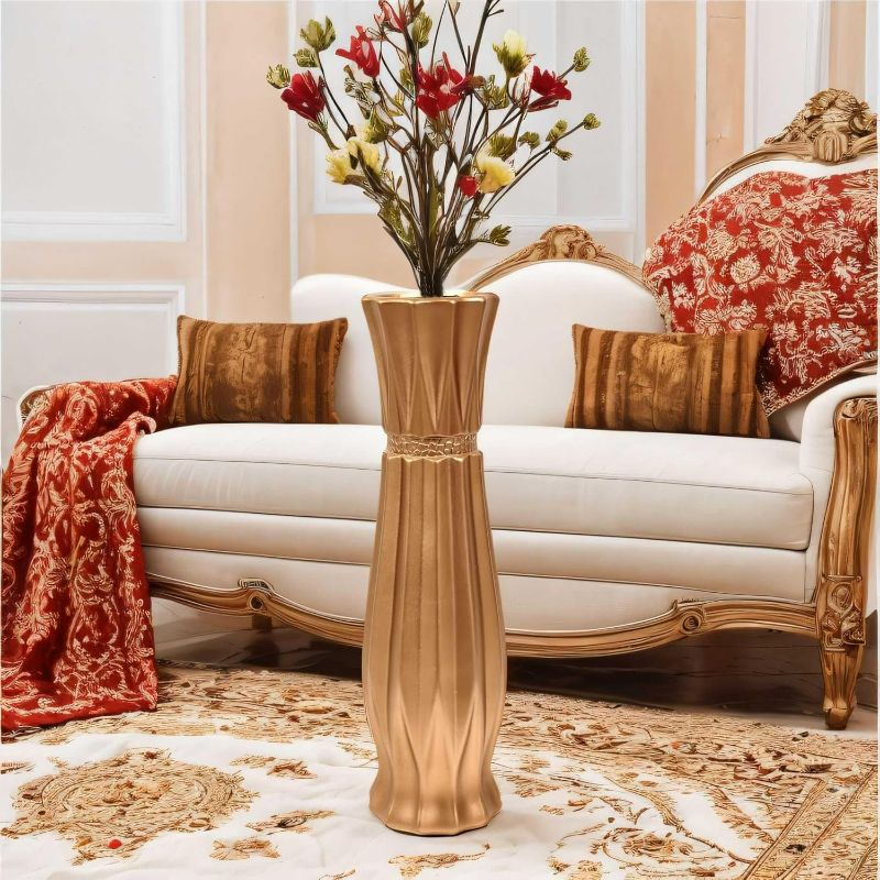 Photo 1 of Large Floor Vase 24'' H Luxury Figuline Flower Holder Hand-Carved Vase for Pampas Grass Decorative Branches for Living Room Home Decor Bronze