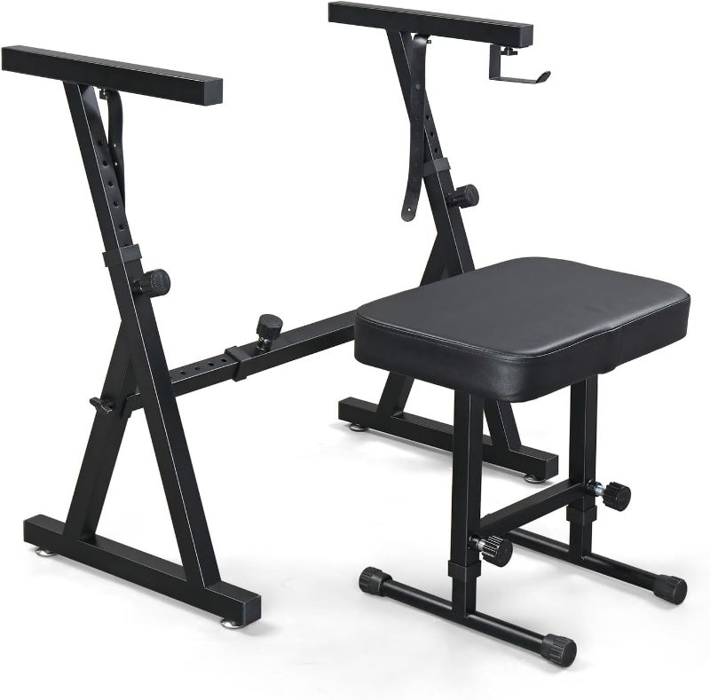 Photo 1 of Heavy Duty Keyboard Stand and Bench, Piano Stand with Adjustable Height and Portable (Z-Shape)