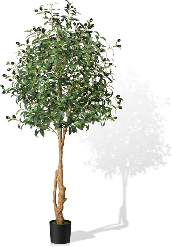 Photo 1 of Artificial Olive Tree, 6ft Tall Faux Silk Plant Artificial Tree in Indoor Potted Oliver Branch Leaves and Fruits for Home Room Office Decor and Housewarming Gift (72in)