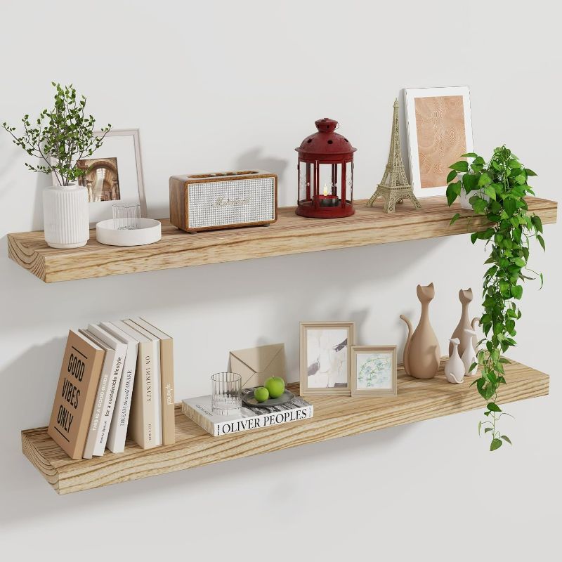 Photo 1 of Floating Shelves, 36 Inch Wall Shelf Set of 2, Rustic Wood Shelves for Wall Storage, Fireplace Mantel, Wall Mounted Wooden Display Shelf for Bathroom Bedroom Kitchen Garage, 