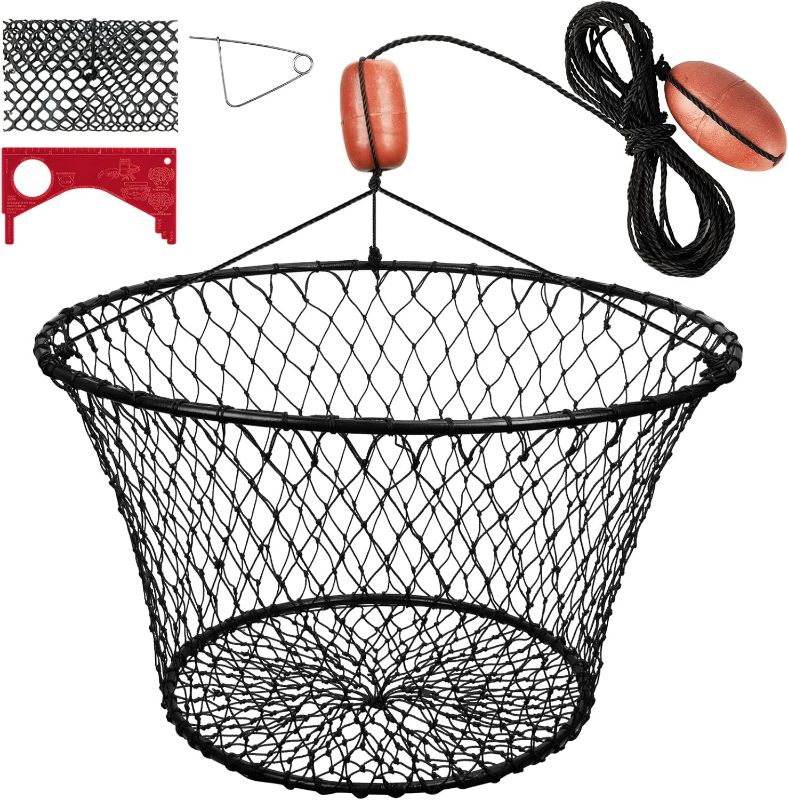 Photo 1 of QualyQualy 30" Crab Ring Trap Bait with Fishing Buoy Marker Floats Preventing Winding Floats 16.5" Deep Crab Net with 36 Tarred Braided Twine Fishing Crabbing Net for Board, Kayak, Dock and Pier