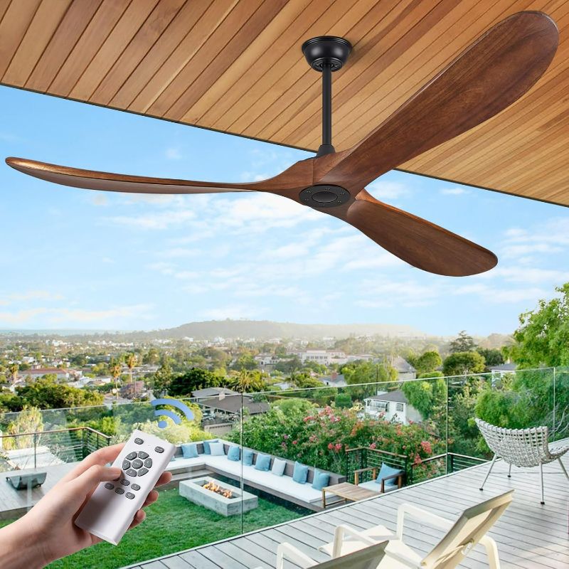 Photo 1 of ABZ Ceiling Fans Without Lights - 72 Inch Outdoor Ceiling Fans no Lights with Remote Control, 3 Blade Solid Wood Ceiling Fans for Patios Living Room Bedroom Porch