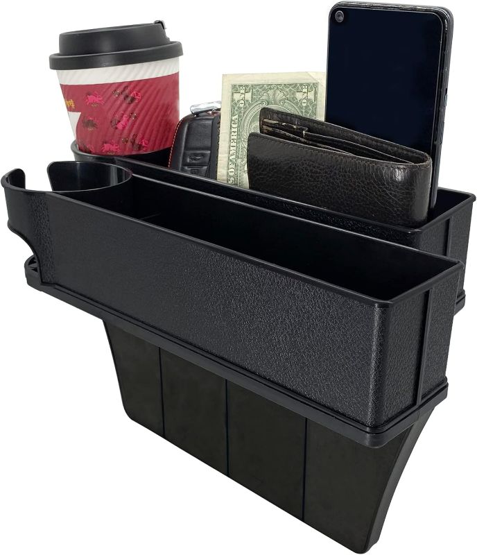 Photo 1 of Car Seat Gap Filler Organizer, Console Side Pocket with Cup Holder, Car Seat Storage Box for Phones Wallet Sunglasses(2 Pack)