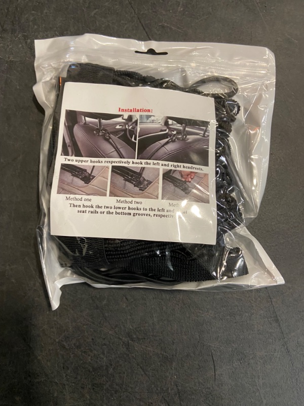 Photo 1 of 3 Layer Car Net Pocket, Car Net Pocket Handbag Holder, Four-Side Elasticity Car Purse Net, Car Net Barrier between Front Seats for Backseat Kids Dogs or Pets
