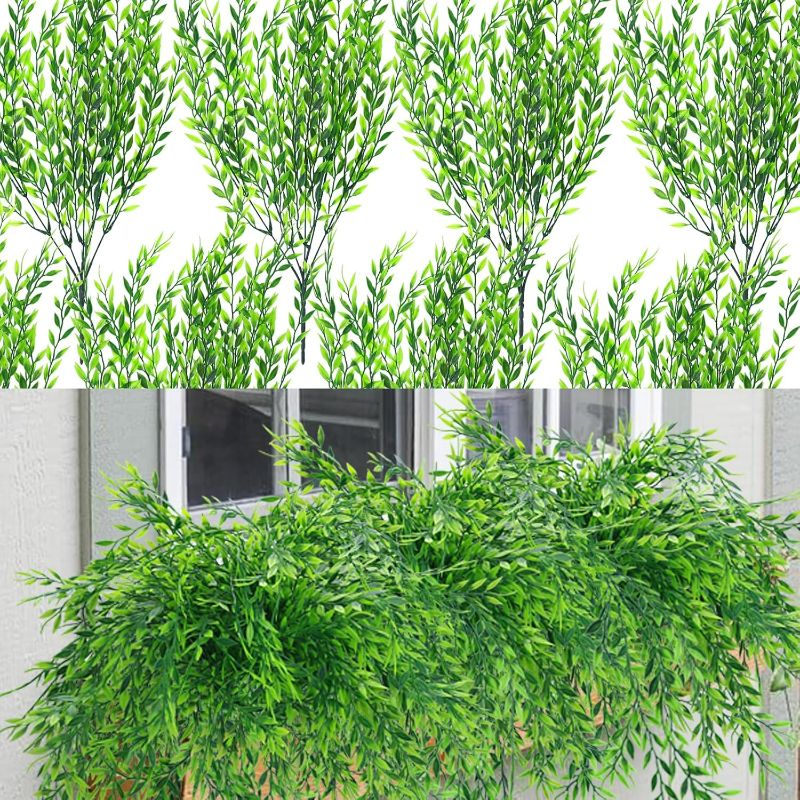 Photo 1 of summer flower 4pack Fake Plants Weeping Willow Set,Artificial Greenery Sterms Hanging Ivy Vine Plant Faux Garland Leaves UV Resistant for Outdoor Porch Party Garden Indoor Home Office Decoration