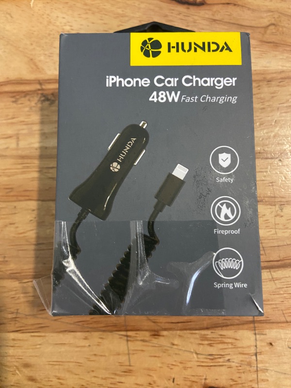 Photo 3 of HUNDA iPhone Car Charger 48W Super Fast Car Phone Charger Cigarette Lighter USB Car Adapter with Build-in 5FT Coiled Lightning Cable Compatible with Apple iPhone 14/13/12/11/XR/Max, iPad