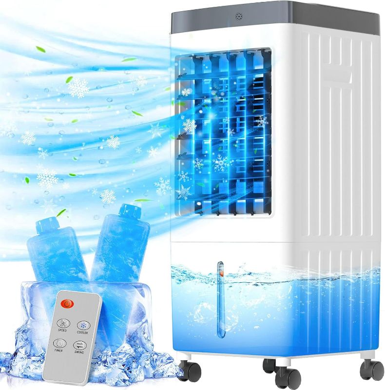 Photo 1 of 110V Portable Air Conditioners with 2 Gal Water Tank, 3 IN 1 Evaporative Air Cooler, Fast Cooling Fan with Remote & 3 Speeds & Timer, ac unit, Small Air Conditioner Humidifier Indoor Office (White)