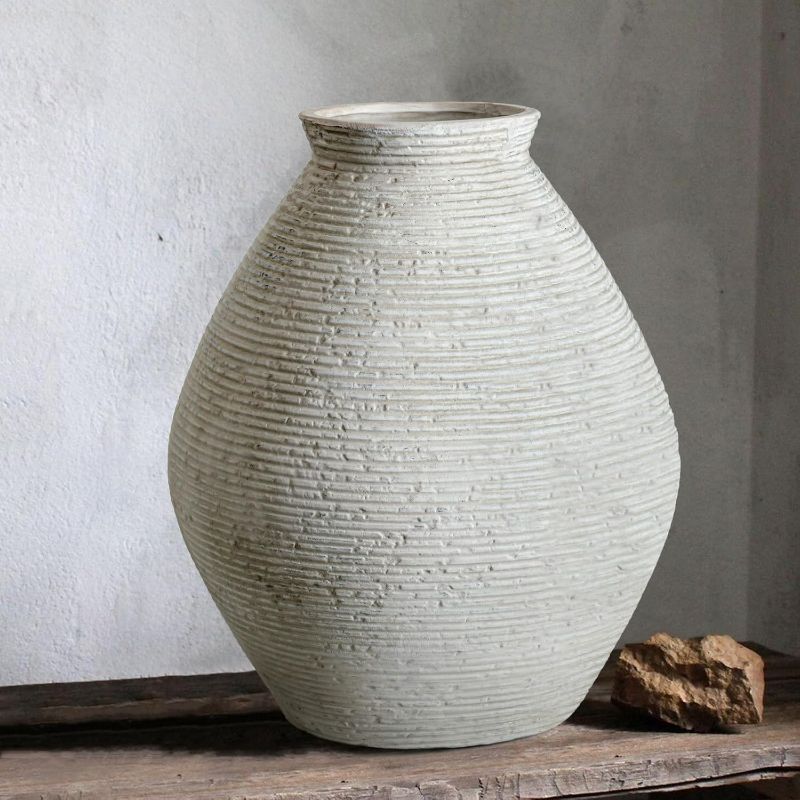 Photo 1 of Rustic Ceramic Flower Vase Distressed Farmhouse Pottery Clay Large Terracotta Floor Vases for Decorative Table Centerpiece Modern Home Decor Aesthetic Living Room Bedroom Wedding Housewarming Gift