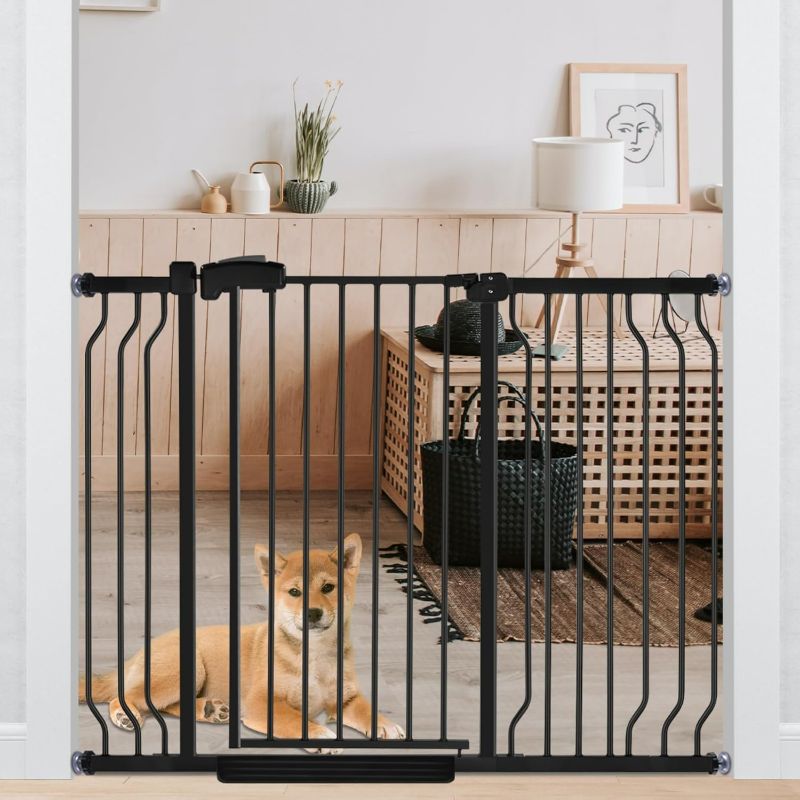 Photo 1 of Extra Wide Baby Gate for Stairs Doorways with Door, 30" Tall 29-52.5" Wide Easy Install Dog Gate Indoor, Safety Metal Pressure Mounted Pet Gate with Walk-Thru Auto Close for The House, Black