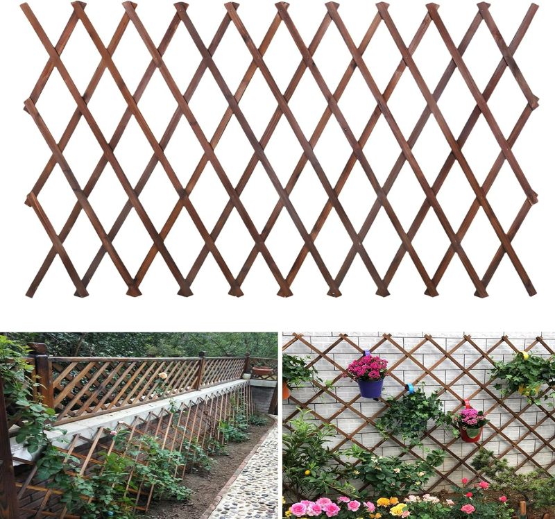 Photo 1 of Expandable Garden Trellis, 38" x 89" Large Wooden Lattice Fence Wall Panel Stretchable Decorative Fences Lattice Trellis for Climbing Plants Outdoor Ivy Vine Rose Clematis Garden Patio Room Decor (1)