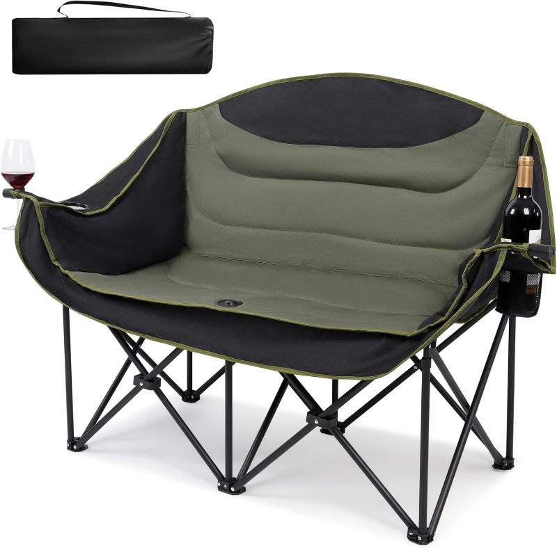 Photo 1 of BALANCE Double Camping Chair - Oversized Two Person Camp Chair with 650 lb. Load Capacity - Army Green - Ideal Camping Gear for Outdoor Adventures