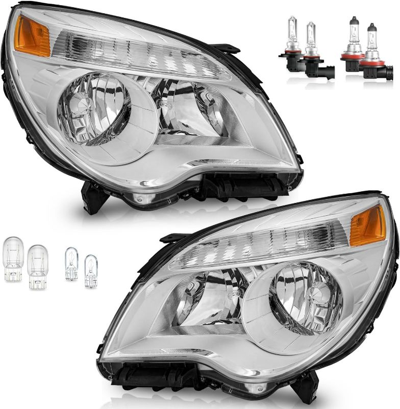 Photo 1 of Headlight Assembly for 2010-2015 Chevy Equinox LS/LT,for 2010 2011 2012 2013 2014 2015 Chevy Equinox LS/LT Headlamp Replacement Chrome Housing Amber Reflector