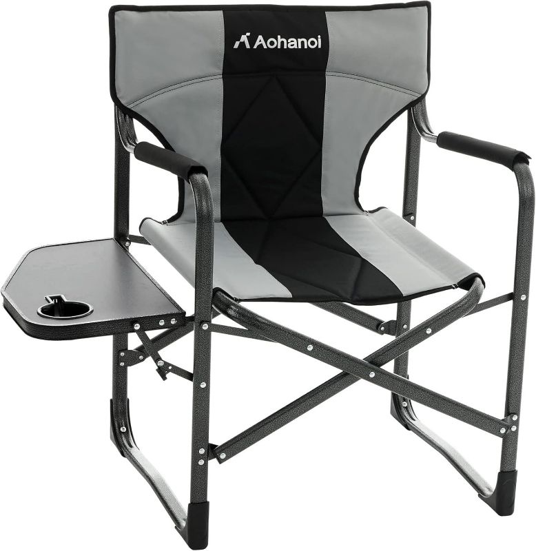 Photo 1 of Directors Chairs Foldable, Camping Chairs with Side Table, Camp Chairs for Heavy People, Outdoor Camping Chairs, Adults Folding Chairs for Outside, 350lbs (Grey-1PC)