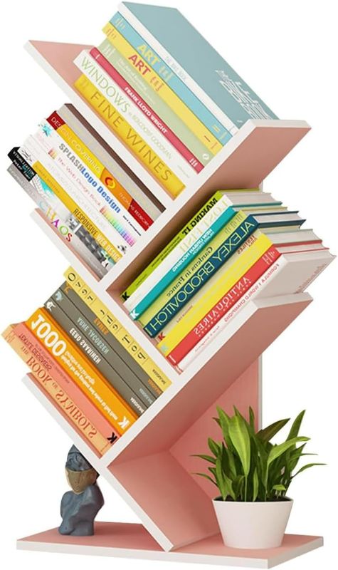 Photo 1 of Tree Bookshelf - Multipurpose Countertop Hutch Bookshelf, Floor Standing Bookcase 4 Tier Storage Rack, Freestanding Floor Free Desktop Bookshelf, Display Book Magazine CDs Rack, Bearing 8Kg (Color :