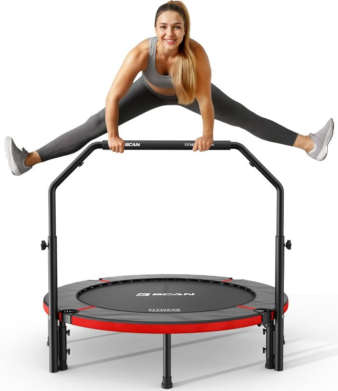 Photo 1 of BCAN 40"/48" Foldable Mini Trampoline, Rebounder Trampoline for Adults, U/T Shape Adjustable Foam Handle, Exercise Rebounder for Kids Adults Indoor/Garden Workout, Max Load 330lbs/440lbs