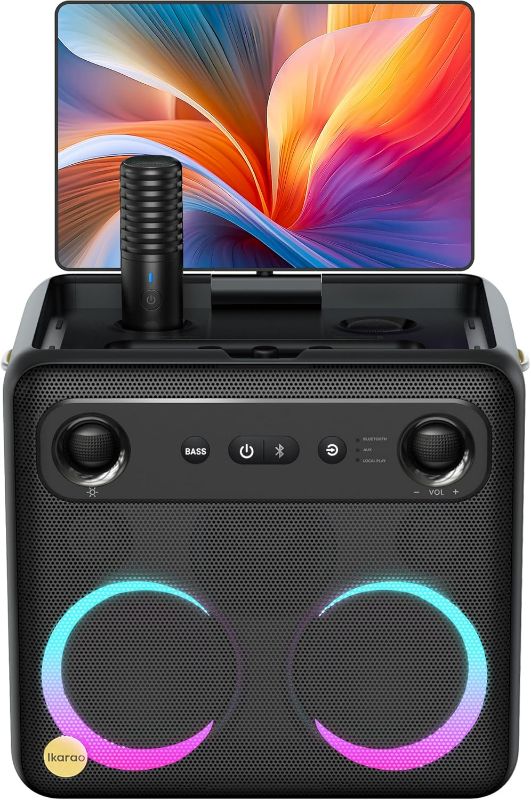 Photo 1 of Smart Karaoke Machine for Adults - with Lyrics Display, Built-in Screen and 2 Wireless Microphone, 4 DJ Lights, 600W Bluetooth Speaker, Portable PA System Support WiFi HDMI for TV Outdoor Party