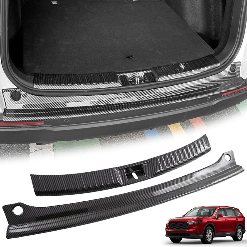 Photo 1 of Inner & Outer Rear Bumper Guard for Honda CRV 2024 2023 Carbon Fiber Printing Rear Bumper Protector ABS Material Rear Bumper Trunk Sill Protector