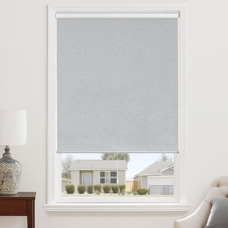 Photo 1 of ChrisDowa Blackout Roller Shades Cordless Blinds for Indoor Windows with Thermal Insulated UV Protection Pull Down Door Blinds with Jacquard Fabric for Home, Bedroom, Office (Grey, 22" W x 72" H)