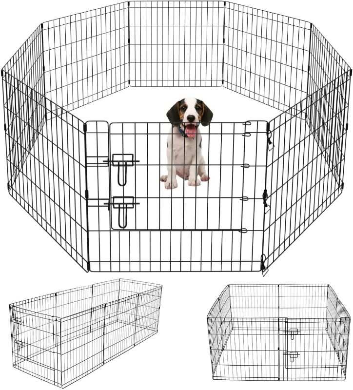 Photo 1 of Artmeer Pet Playpen Puppy Playpen Kennels Dog Fence Exercise Pen Gate Fence Foldable Dog Crate 8 Panels 24 Inch Kennels Pen Playpen Options Ideal for Pet Animals Outdoor Indoor(Black 24''x24'')