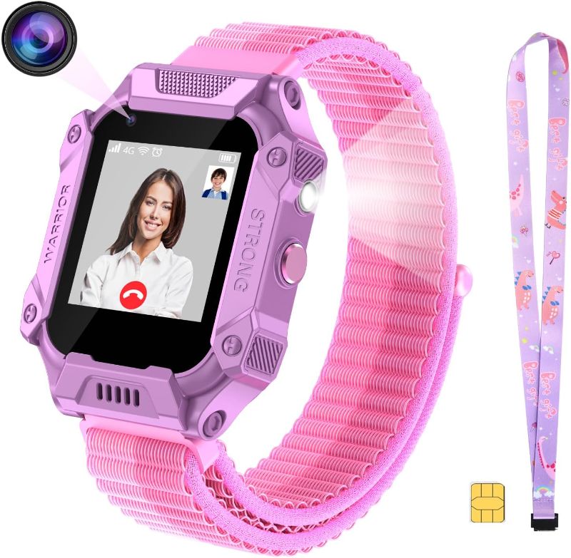 Photo 1 of 4G Kids Smart Watch with GPS Tracker and Calling, HD Touch Screen Kids Cell Phone Watch Combines SMS, Voice, Video Call, SOS, WiFi, Face Unlock Function, GPS Tracking Watch for Kids Boys Girls 3-15