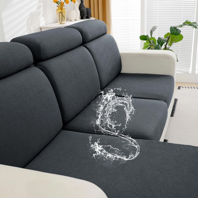 Photo 1 of Waterproof Couch Cushion Covers, Washable Sofa Cushion Covers, Stretch Sofa Slipcovers, Thick Jacquard Fabric, Couch Sofa Covers for Pets Furniture Protector(2 Seater + 1 Chaise, Dark Gray)