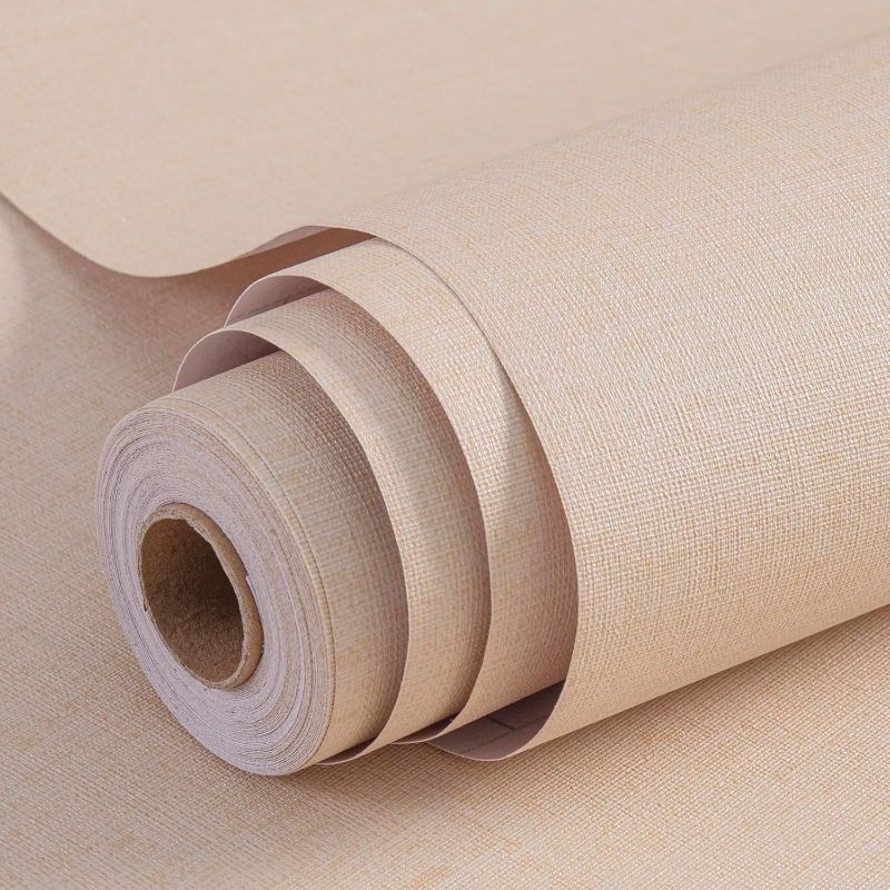 Photo 1 of 0.53 x 9.5 Meters Beige Grasscloth Peel and Stick Wallpaper Thick Fabric Self-Adhesive Contact Paper Removable Faux Linen Textured Wallpaper for Walls Living Room Bedroom Liners