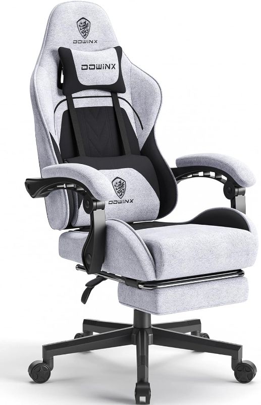 Photo 1 of Gaming Chair Fabric with Pocket Spring Cushion, Massage Game Chair Cloth with Headrest, Ergonomic Computer Chair with Footrest 290LBS, Black and Grey