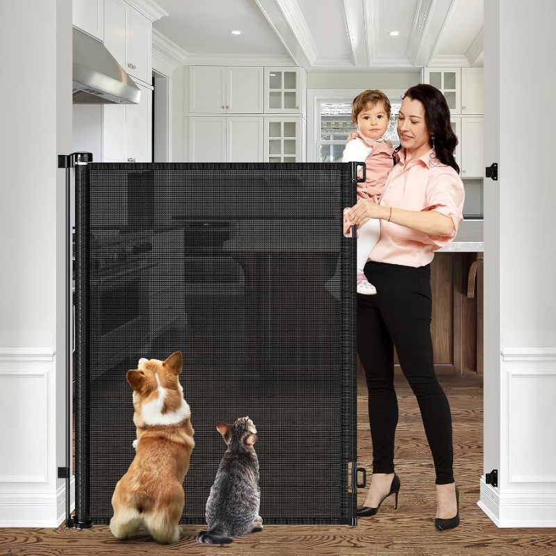 Photo 1 of 48 Inch Tall Pet Gate for Cats, Extends to 55" Wide Retractable Baby Gate, Extra Tall Dog Gate Indoor/Outdoor Baby Gate Tall Cat Gate - No Jumping Over, Tall Gate for Doorway, Hallway, Stair, Black