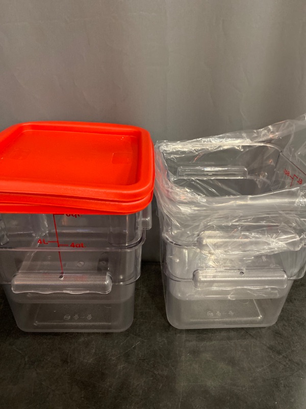 Photo 2 of CURTA 4 Pack Food Storage Container with Red Lid - NSF Commercial Grade in 6.0 Qt - Square, Clear, Polycarbonate