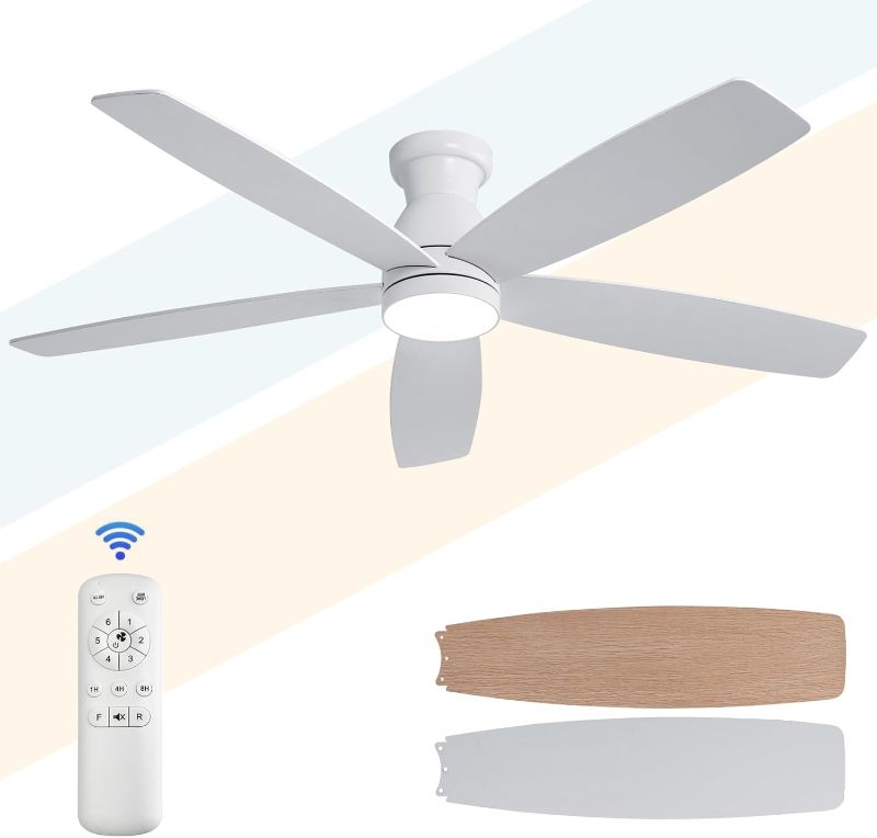 Photo 1 of 52 inch Low Profile Ceiling Fans with Lights and Remote Control,Black Flush Mount Ceiling Fan,Noiseless,Reversible DC Motor,Memory Program,Modern Hugger Ceiling Fan for Indoor Outdoor Use