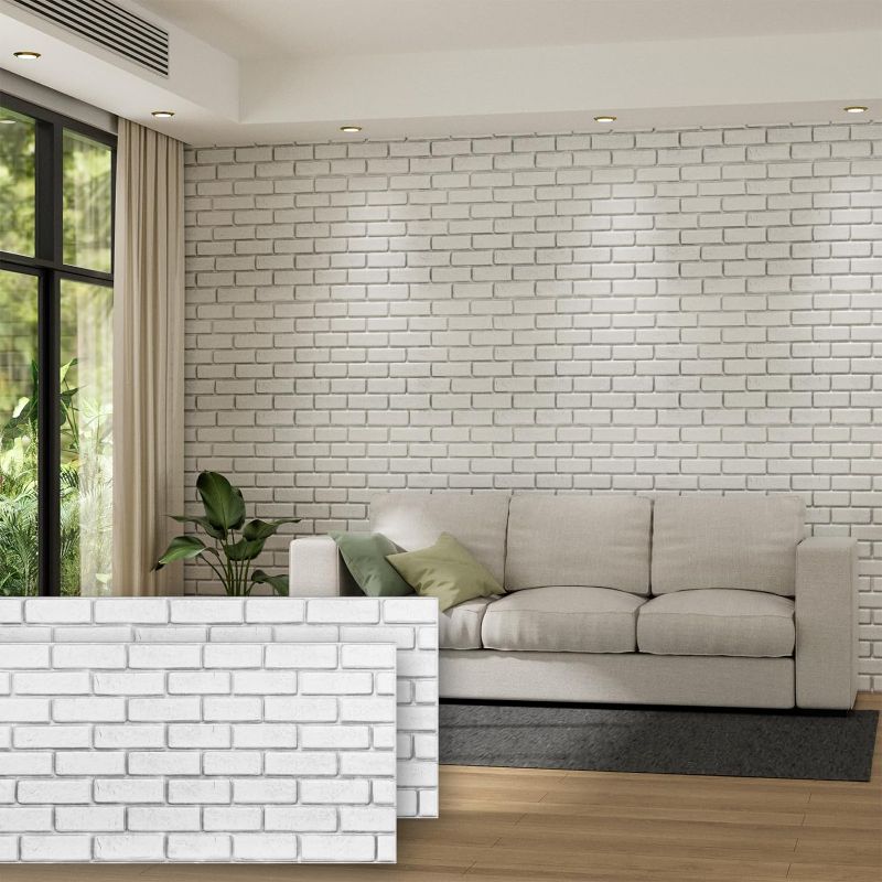 Photo 1 of 10PCS 3D Wall Panels, 38" x 19" Brick Wall Panels Peel and Stick 3D Brick Wallpaper, Self Adhesive PVC Faux Brick Paneling for Bedroom, Bathroom, Kitchen, Fireplace