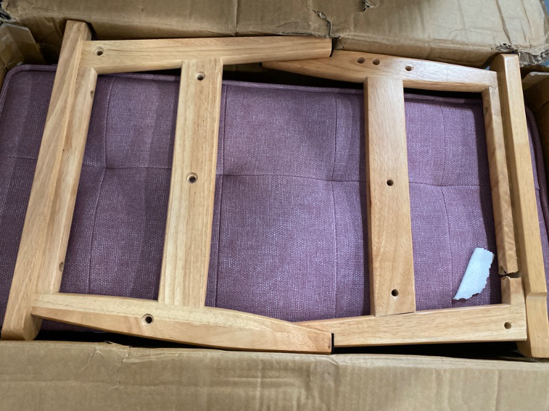 Photo 1 of Double Seater Kid Sofa Chair, Kid Couch with Solid Wood Arm and Linen Pattern PVC for Kids Rest (light purple)