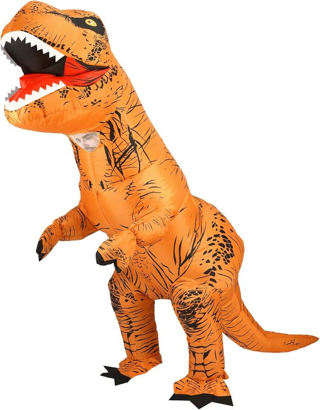 Photo 1 of 65-78 in. Tall Inflatable Dinosaur Costume Adult,T-Rex Dinosaur Costume for Adults, Blow up T-Rex Funny Fancy for Halloween Dress & Party Cosplay (Brown)