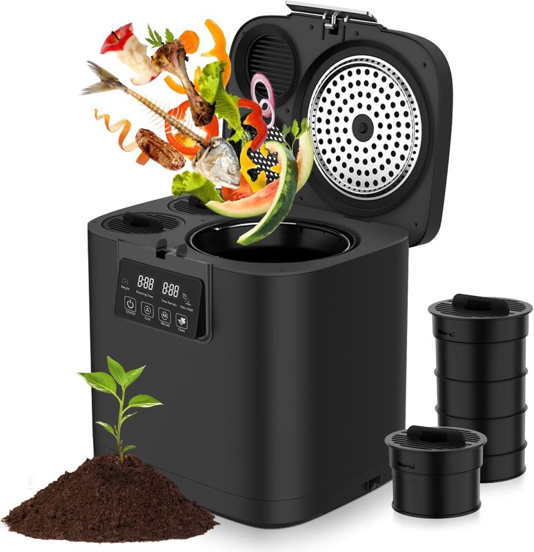 Photo 1 of Electric Compost Bin Kitchen 4L Capacity Composter Bins Outdoor Indoor with Tri-Blade, Smart Waste Dispenser Countertop Compost Machine with Lid Auto-Cleaning Cycle Odorless