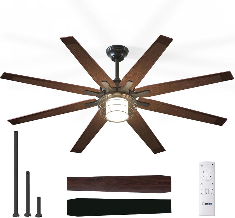 Photo 1 of Amico Ceiling Fans with Lights, 66'' Indoor/Outdoor Black Ceiling Fan with Remote Control, Reversible DC Motor, 8 Blades, 3CCT, Dimmable, Noiseless, Vintage Ceiling Fan for Bedroom, Farmhouse