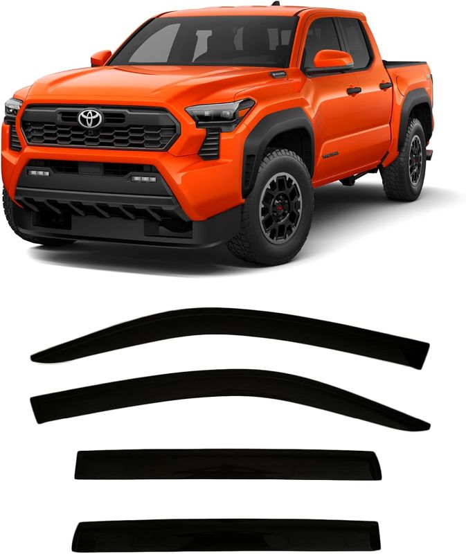 Photo 1 of 2024 2025 Tape-On Side Window Visor Deflectors for Toyota Tacoma Tinted Rain Guards SR SR5 TRD PreRunner Sport Off-Road i-FORCEMAX Limited Trailhunter Pro