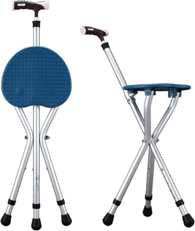 Photo 1 of Hold 440 lbs Folding Canes with Seat Walking Stick Height Adjustment Cane Seat Capacity Frosted Handle with Magnetic Therapy Stone Massage Crutches Stool