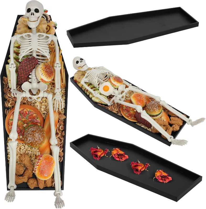 Photo 1 of 32'' Halloween Coffin Charcuterie Board Extra Large Wooden Coffin Serving Tray Board Gothic Home Decor for Halloween Party Gothic Accessories