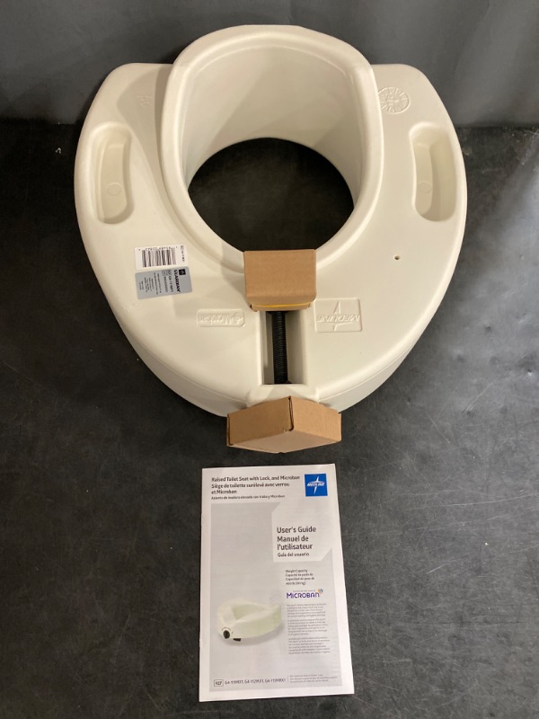 Photo 2 of Medline Elevated Toilet Seat Riser W/Microban Antimicrobial Protection for Seniors, Adults & Handicapped – 350 Lbs. Capacity, White