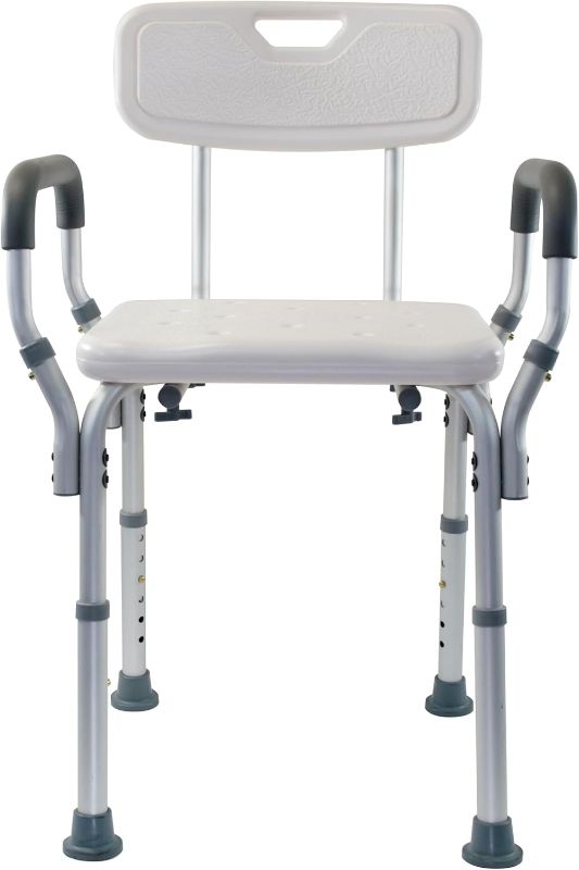 Photo 1 of Essential Medical Supply Height Adjustable Shower and Bath Bench with Padded Arms, Contoured Back and Textured Shower Chair Seat - Perfect for The Bath and Shower