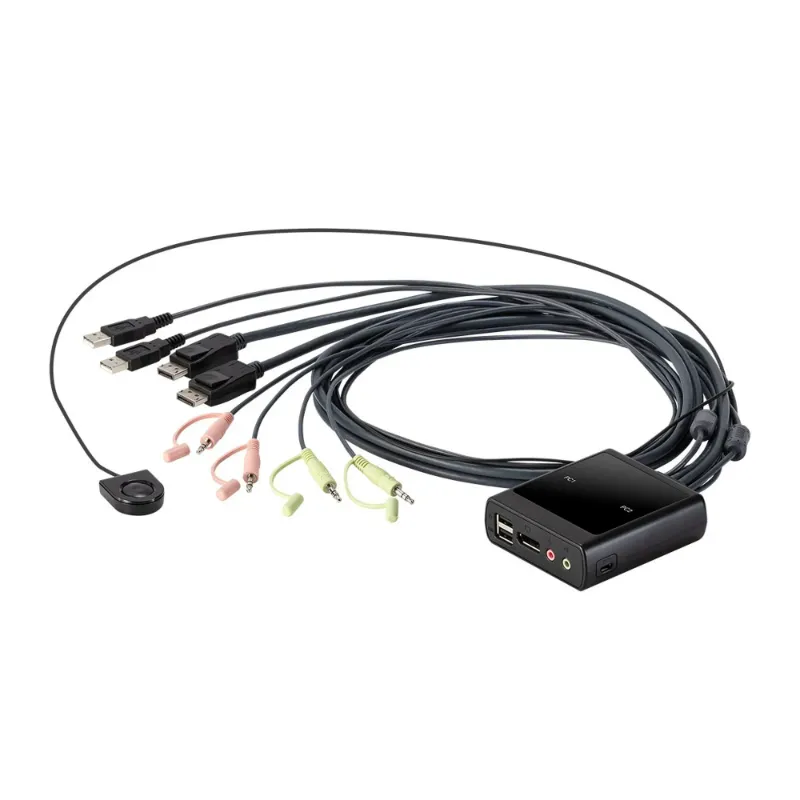 Photo 1 of Monoprice 2-Port USB DisplayPort Cable KVM Switch, 4096x2160@30Hz With Remote Port Selector, Supports Microphone And Speakers